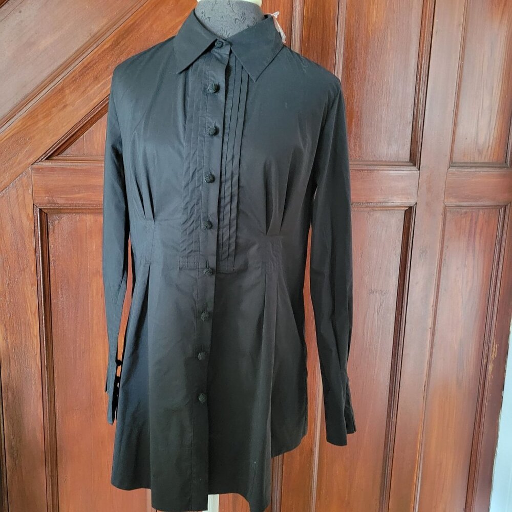 Soft Surroundings Black Button-Up Tunic Shirt With Pleated Front - M NWOT